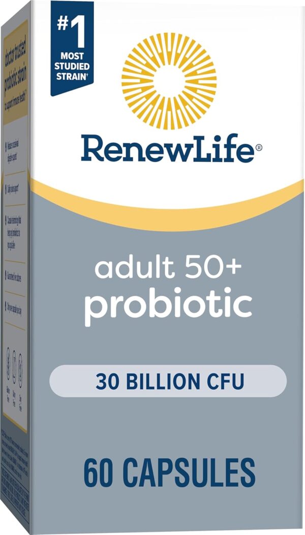 Renew Life Probiotic Adult 50 Plus Probiotic Capsules, Daily Supplement Supports Urinary, Digestive and Immune Health, L. Rhamnosus GG, Dairy, Soy and gluten-free, 30 Billion CFU, 60 Count - Image 12