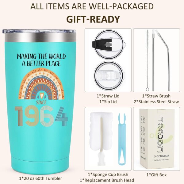 LiqCool 60th Birthday Gifts for Women, Unique Since 1964 Birthday Gifts for 60 Year Old Women Tumbler 20oz, Cool 60 Birthday Gifts Ideas for Grandma Mom Wife Friends (Mint) - Image 5