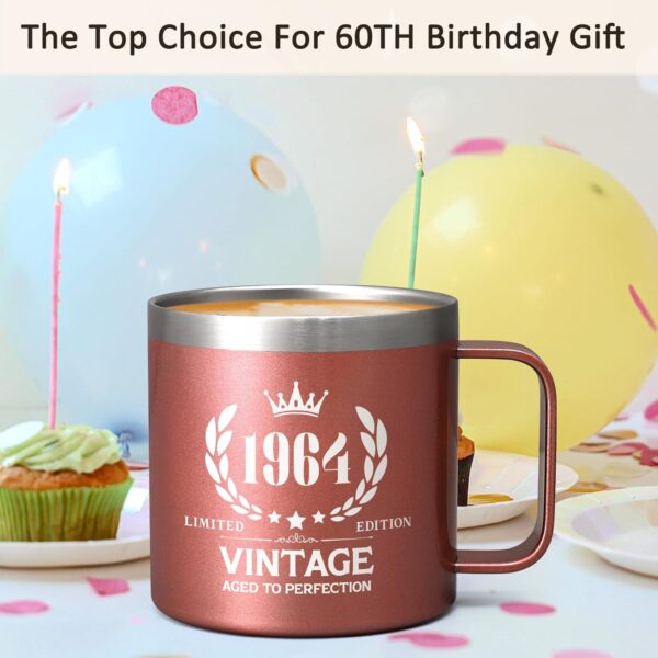 60th Birthday Gifts for Women, Vintage 1964 Birthday Gift Ideas for 60 Year Old Woman, Vintage 1964 Insulated Mug 14oz, 1964 Birthday Gifts for Mom, Wife, Friends(Rose Gold) - Image 3