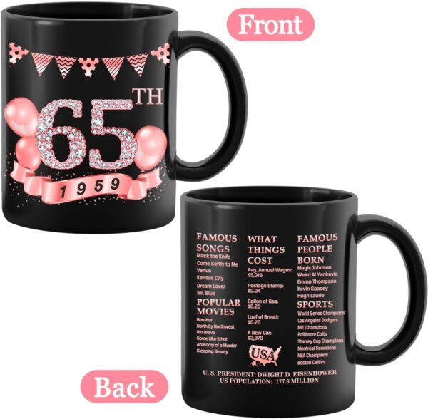 65th Birthday Gifts for Women, 1959 Old Time Information-65th Birthday Mug, 65th Birthday Gifts for Women, 65 Year Old Birthday Party Decorations, Sixty-five Birthday Mug, Milestone Birthday - Image 3