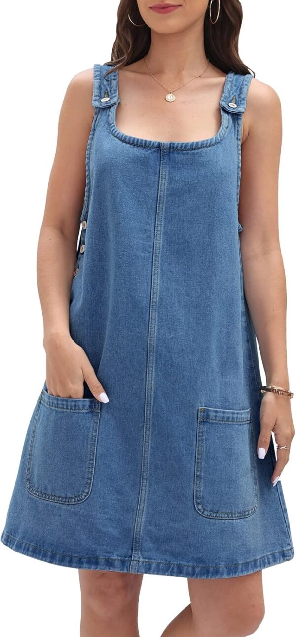 BZB Women's Sleeveless Casual Denim Dress Crewneck Vintage Overall Mini Dress with Pockets - Image 3