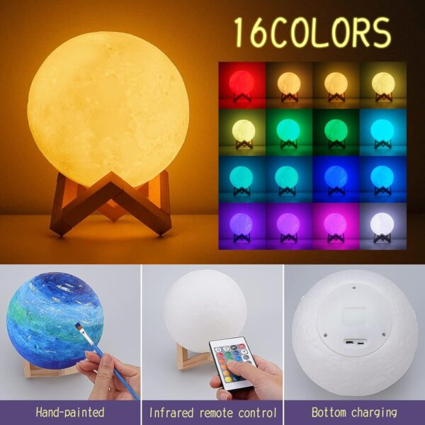 Minleway 16 Colors Rechargeable Paint Your Own Moon Lamp Kit, DIY Night Light Arts & Crafts Kit Gift for Kids, Women,Teen Girls Boy Birthday Ages 5 6 7 8 9 10 11 12 Christmas Gifts Home Décor - Image 6