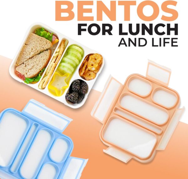 kinsho Bento-Box for Adults or Kids, Lunch-Boxes Portion Control Container for Women Men Girls Boys | Leakproof Snack Containers for School BPA Free Utensils 5 Compartments | Blue, Orange - Image 3