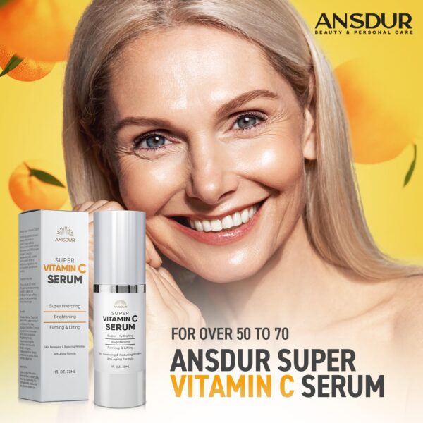 ANSDUR Super Vitamin C Serum for Women Over 70: Vitamin C Face Serum, Niacinamide, Bakuchiol, Hyaluronic Acid, Hydrating, Lifting, Reduces Aging Spots and Wrinkles - Korean Skin Care, 1 fl oz - Image 3