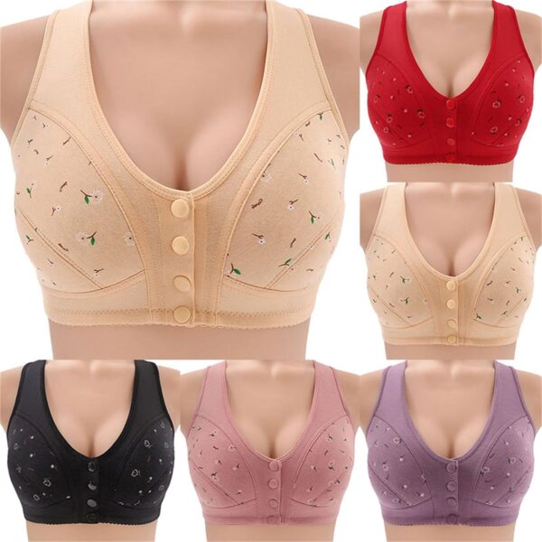 Daisy Bras for Older Women,Convenient Snap Front Close Button Cotton Bras,Full Support Wide Back No Underwire Bras - Image 7