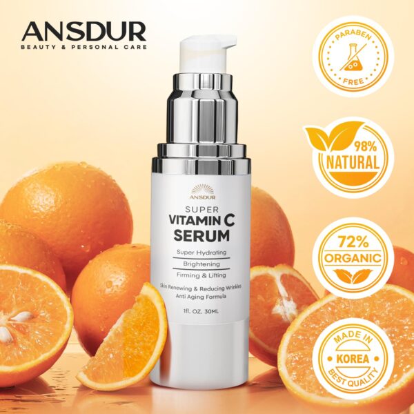 ANSDUR Super Vitamin C Serum for Women Over 70: Vitamin C Face Serum, Niacinamide, Bakuchiol, Hyaluronic Acid, Hydrating, Lifting, Reduces Aging Spots and Wrinkles - Korean Skin Care, 1 fl oz - Image 6