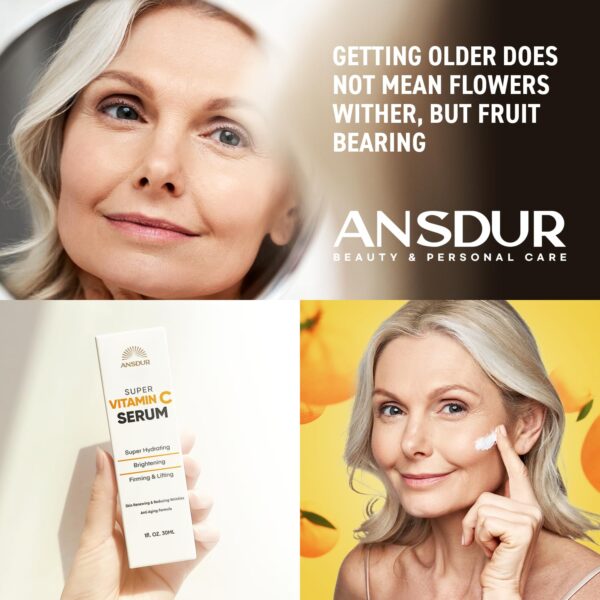 ANSDUR Super Vitamin C Serum for Women Over 70: Vitamin C Face Serum, Niacinamide, Bakuchiol, Hyaluronic Acid, Hydrating, Lifting, Reduces Aging Spots and Wrinkles - Korean Skin Care, 1 fl oz - Image 9