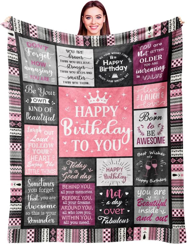 Birthday Gifts for Women Girls Throw Blanket 60"X50", Happy Birthday Decorations for Women, Gifts for Women Birthday Unique, Womens Birthday Gift Ideas for Her Friend Mom Sister Grandma Wife - Image 2