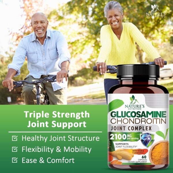 Glucosamine Chondroitin MSM Complex - Joint Support Supplement Turmeric & Boswellia, Triple Strength Glucosamine Capsules - Support for Joint Health & Mobility with Quercetin Bromelain - 60 Capsules - Image 7