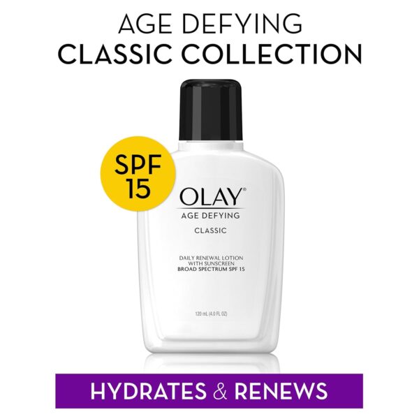 Face Moisturizer by Olay, Age Defying Classic Daily Renewal Lotion, With Sunscreen, Classic,4 oz - Image 3