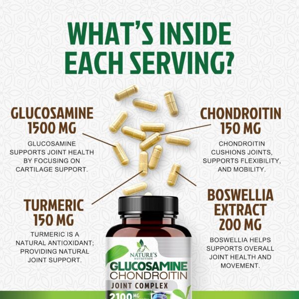 Glucosamine Chondroitin MSM Complex - Joint Support Supplement Turmeric & Boswellia, Triple Strength Glucosamine Capsules - Support for Joint Health & Mobility with Quercetin Bromelain - 60 Capsules - Image 4