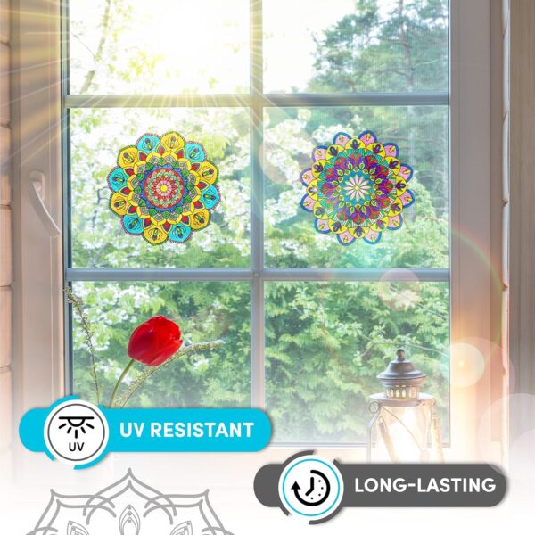 Hula Home Stained Glass Mandala Art Kit - DIY Window Clings with Markers, 10 Suncatchers - Perfect Hobby for Adults, Kids, Teens & Seniors - Ideal Gift for Beginners, Women & Elderly - Image 7