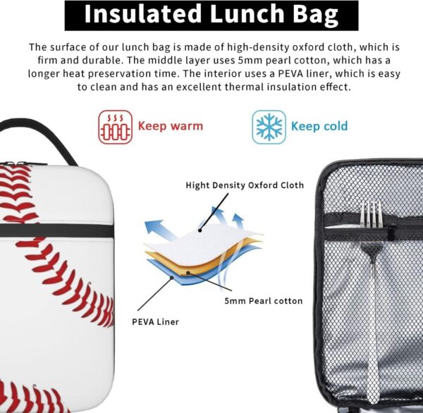 Personalized Baseball Sports Lunch Box Reusable Insulation Lunch Bag Ice Packs Containers Tote Handbag For Women Men Teens Girls - Image 6