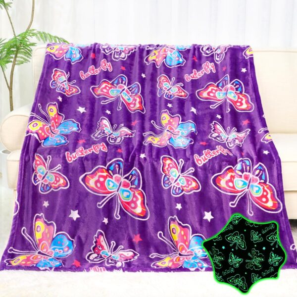 Glow in The Dark Blanket for Girls Butterfly Gifts for Women Kids Teens Soft Throw Blanket - Image 2