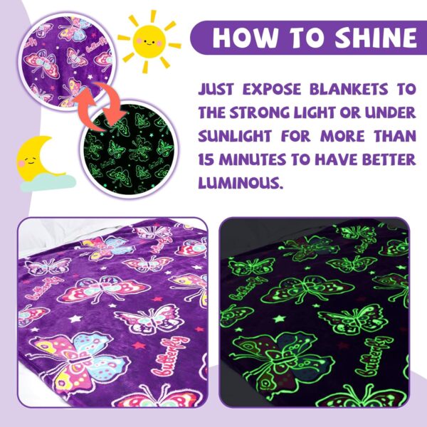 Glow in The Dark Blanket for Girls Butterfly Gifts for Women Kids Teens Soft Throw Blanket - Image 3