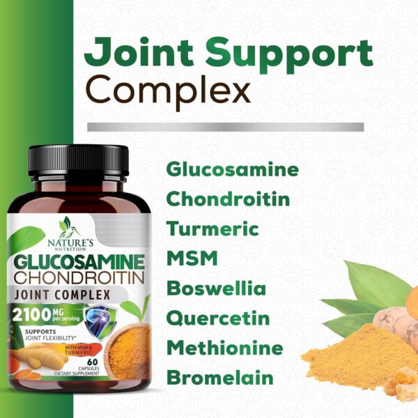 Glucosamine Chondroitin MSM Complex - Joint Support Supplement Turmeric & Boswellia, Triple Strength Glucosamine Capsules - Support for Joint Health & Mobility with Quercetin Bromelain - 60 Capsules - Image 6