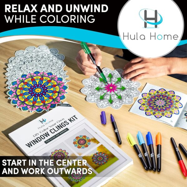 Hula Home Stained Glass Mandala Art Kit - DIY Window Clings with Markers, 10 Suncatchers - Perfect Hobby for Adults, Kids, Teens & Seniors - Ideal Gift for Beginners, Women & Elderly - Image 3