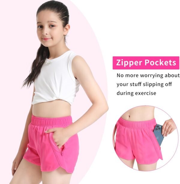 Girls Athletic Shorts with Inner Liner, Quick Dry Running Short Soccer Shorts Gym Workout Short for Age 4-14 Years - Image 3