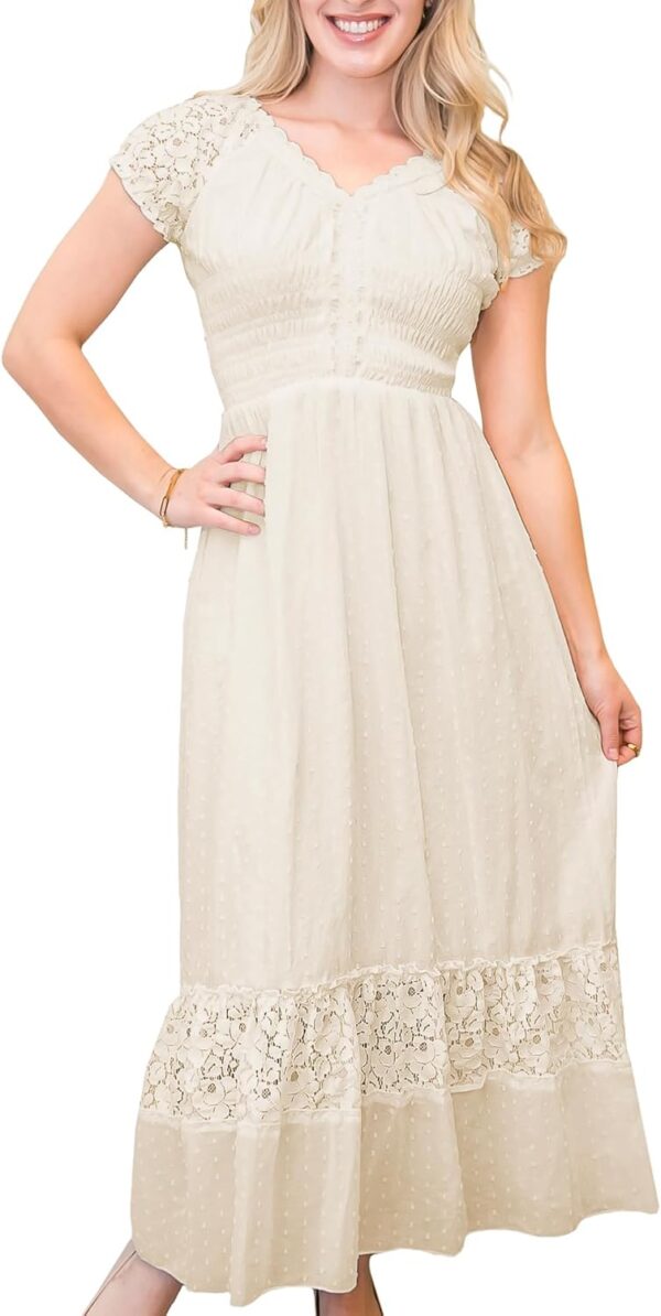 Anna-Kaci Renaissance Peasant Maiden Boho Inspired Cap Sleeve Lace Trim Maxi Dress - Image 2