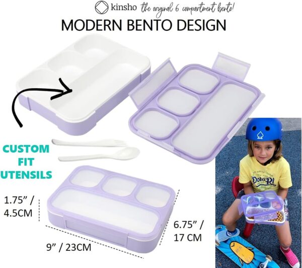 kinsho Bento-Box with Lunch Bag and Ice Pack Set. Containers for Kids Girls Adults Snacks and Lunches. 4 Compartments, Leakproof Portion Container Boxes Insulated Bags for School, Purple - Image 3