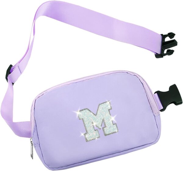 COSHAYSOO Purple Belt Bag Crossbody Initial Fanny Waist Pack Travel Birthday Graduation Christmas Gift Idea for Her Daughter Teen Girls Age 7 8 9 10 11 12 13 Trendy Preppy Girly Stuff Letter M - Image 2