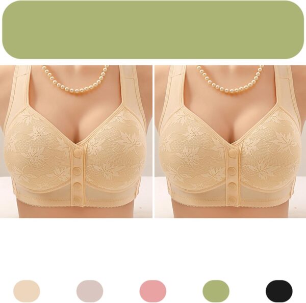 2pc Daisy Bras for Older Women Lace No Underwire Full Coverage Front Snap Bra Push Up Comfy Breathable Everyday Bra - Image 5