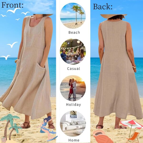 Independence Day, Plus Size Summer Maxi Linen Dresses for Women 2024, Sleeveless Casual Tropical Beach Sundres Dress - Image 6