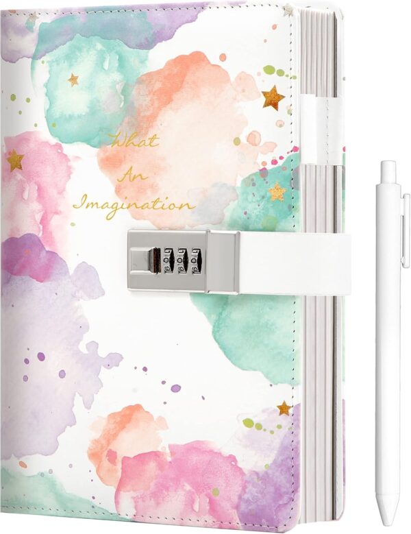 CAGIE Diary for Girls Age 8-12 Gifts for 9 10 11 12 Year Old Girls Diary with Lock, Tie Dye Design 192 Pages Lock Diary with Pen, 5.7 x 8.5 Inch Birthday Gifts for Girl Journal with Lock - Image 2