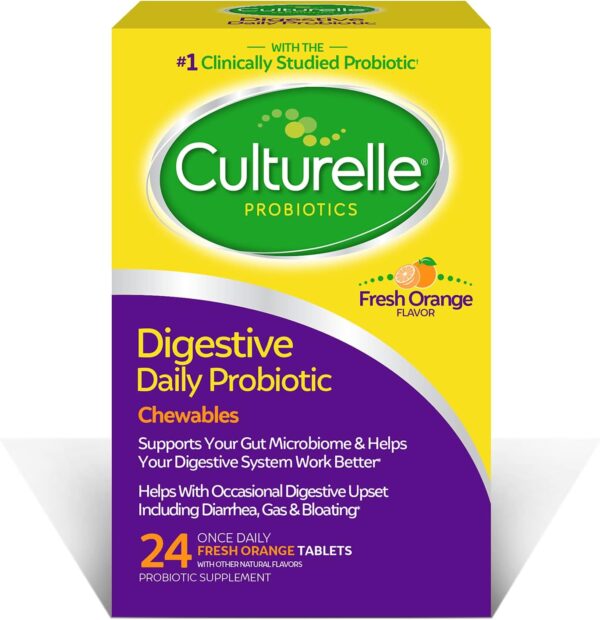 Culturelle Digestive Health Daily Probiotic Chewables, Probiotic For Men and Women, Most Clinically Studied Probiotic Strain, 10 Billion CFUs, Supports Occasional Diarrhea, Gas & Bloating, 24 Count - Image 2