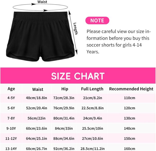 Girls Athletic Shorts with Inner Liner, Quick Dry Running Short Soccer Shorts Gym Workout Short for Age 4-14 Years - Image 7