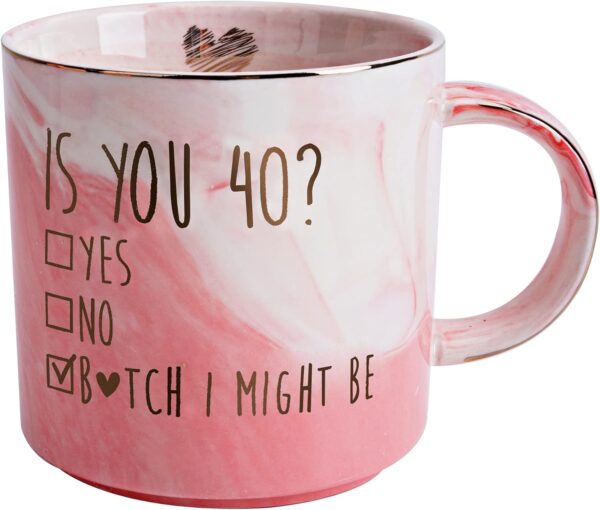 Funny 40th Birthday Gifts for Women - Turning 40 Year Old Birthday Bday Gift Ideas for Wife, Mom, Daughter, Sister, Aunt, Best Friends, Coworkers - Fabulous Pink Marble Mug, Ceramic 11.5oz Coffee Cup - Image 2