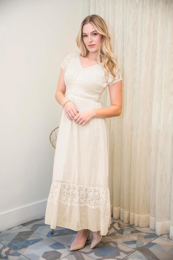 Anna-Kaci Renaissance Peasant Maiden Boho Inspired Cap Sleeve Lace Trim Maxi Dress - Image 7