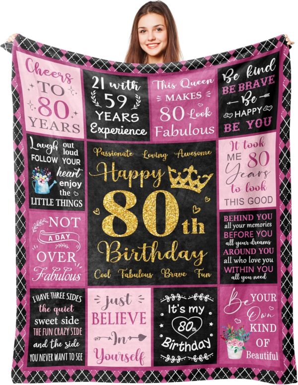 80th Birthday Gifts for Women, 80 Year Old Birthday Gifts for Women, 80th Birthday Gifts Ideas, Best Gifts for 80 Year Old Woman, 80th Birthday Decorations for Women, 80th Birthday Blanket 50" X 60" - Image 2