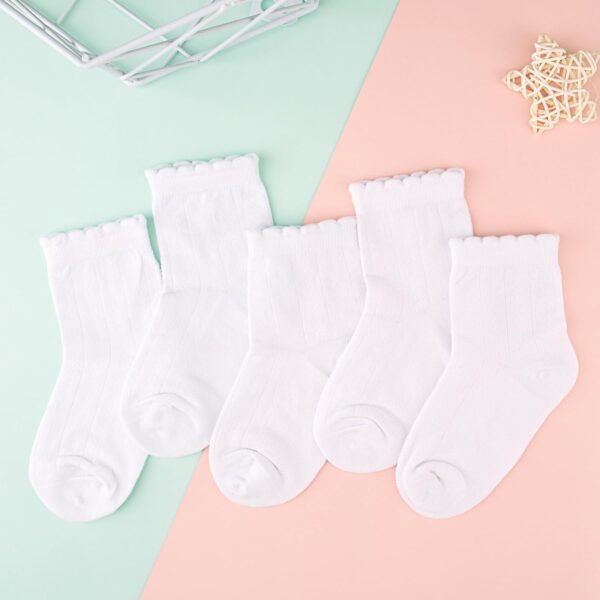 Looching 5 Pairs Toddler Baby Girls Mesh Thin Socks Summer Ruffle White Cotton Soft Low Cut Ankle Dress Socks for 2-8T Kids - Image 6