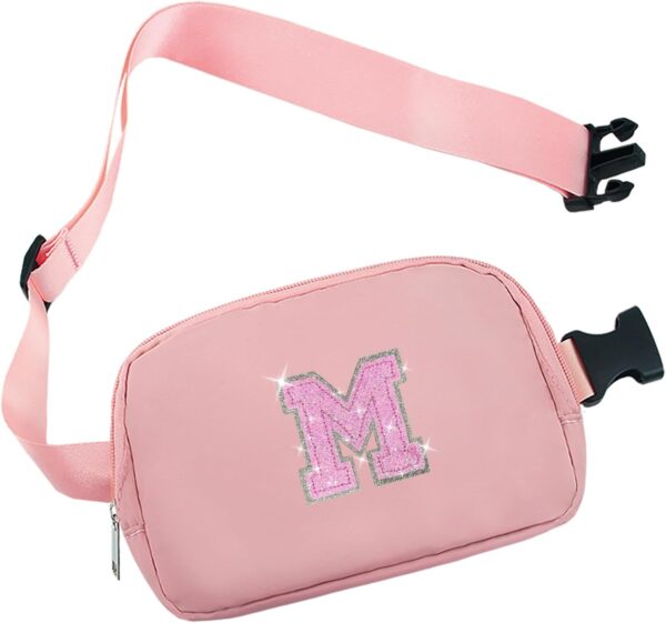 COSHAYSOO Pink Belt Bag Small Waist Fanny Pack Crossbody Purse with Initial Letter Patch for Teenage Girl Women, Cross Body Travel Everywhere Chest Pouch Easter Valentines Birthday Preppy Gift M - Image 2