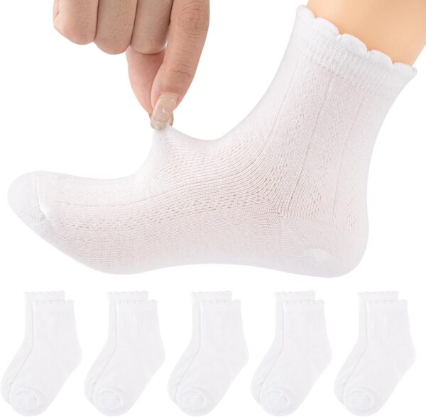 Looching 5 Pairs Toddler Baby Girls Mesh Thin Socks Summer Ruffle White Cotton Soft Low Cut Ankle Dress Socks for 2-8T Kids - Image 2