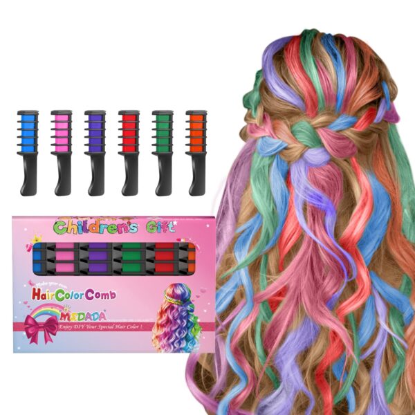 New Hair Chalk Comb Temporary Hair Color Dye for Girls Kids, Washable Hair Chalk for Girls Age 4 5 6 7 8 9 10-12 Birthday Halloween Christmas Cosplay Hair DIY Party - Image 2