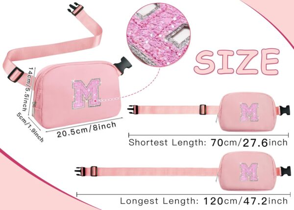 COSHAYSOO Pink Belt Bag Small Waist Fanny Pack Crossbody Purse with Initial Letter Patch for Teenage Girl Women, Cross Body Travel Everywhere Chest Pouch Easter Valentines Birthday Preppy Gift M - Image 4