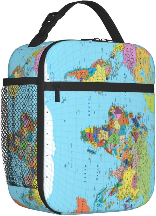 World Map Lunch Box Reusable Insulation Lunch Bag Ice Packs Containers Tote Handbag For Women Men Teens Girls - Image 3