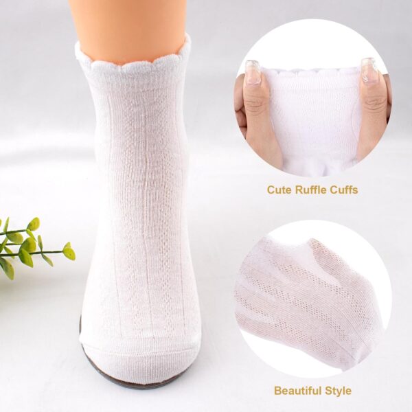 Looching 5 Pairs Toddler Baby Girls Mesh Thin Socks Summer Ruffle White Cotton Soft Low Cut Ankle Dress Socks for 2-8T Kids - Image 3