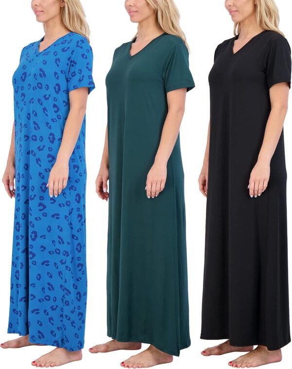 Real Essentials 3 Pack: Women's Soft Maxi Long Nightshirt Short Sleeve Soft Nightgown Sleep Dress (Available in Plus Size) - Image 2