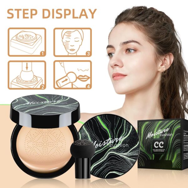 Mushroom Head Air Cushion CC Cream - BB Cream Foundation Makeup Moisturizing Concealer Long-Lasting, Cushion Foundation Full Coverage Self Adjusting for Mature Skin & All Skin Types (Buff Beige) - Image 10