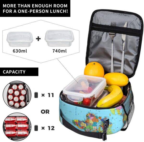 World Map Lunch Box Reusable Insulation Lunch Bag Ice Packs Containers Tote Handbag For Women Men Teens Girls - Image 5