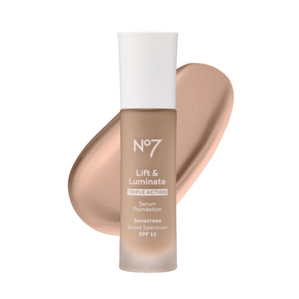 No7 Lift & Luminate Triple Action Serum Foundation - Liquid Foundation Makeup with SPF 15 for a Dewy, Glowy Base - Radiant Serum Foundation for Mature Skin - Cool Vanilla (1 Fl Oz) - Image 2