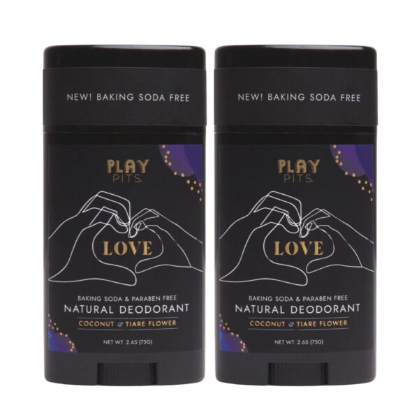 PLAY PITS - 2 Pack - Natural Deodorant - Safe for Men & Women w/Sensitive Skin - Clean - Stocking Stuffer – LOVE Scent - Infused w/Essential Oils – 2.65 Oz. - Image 2