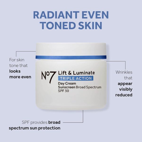 No7 Lift & Luminate Triple Action Day Cream - Anti-Aging Face Cream SPF 30, Hyaluronic Acid & Vitamin C - Visibly Firms Skin for Healthy Looking Radiance - Suitable for Sensitive Skin (1.69 Fl Oz) - Image 3