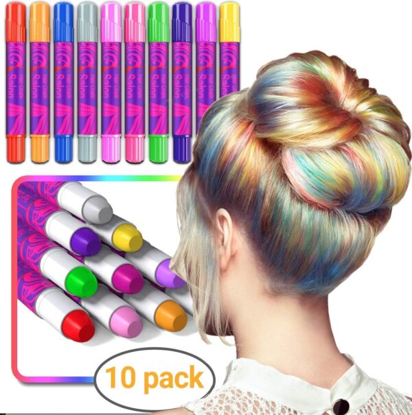 Desire Deluxe Hair Chalk for Girls Makeup Kit of 10 Temporary Colour Pens Gifts, Great Toy for Kids Age 5 6 7 8 9 10 11 12 13 Years Old, "Blue,Green,Grey,Pink,Purple - Image 5