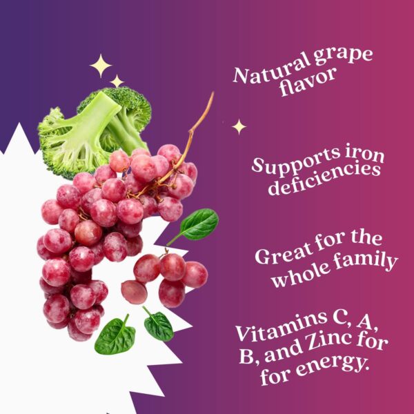 BeLive Iron Gummies - Multivitamin with Iron, Vitamins & Zinc for Blood Oxygen - Grape Flavor, Vegan Supplement for Women, Men & Kids - Image 5