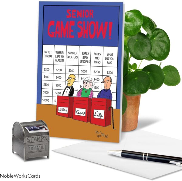 NobleWorks - 1 Funny Happy Birthday Greeting Card – Old Age Humor Notecard for Men, Women, Dad, Uncle, Brother or Friend - Senior Game Show 6291Z - Image 4