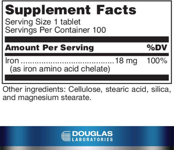 Douglas Laboratories Amino-Iron | Highly Absorbable Iron/Amino Acid Supplement | 100 Tablets - Image 3